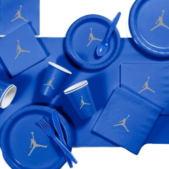 Custom shoe Paper Party Plates Set, Blue, 60 Count, Basketball Theme, Jumpman - Picture 3 of 5